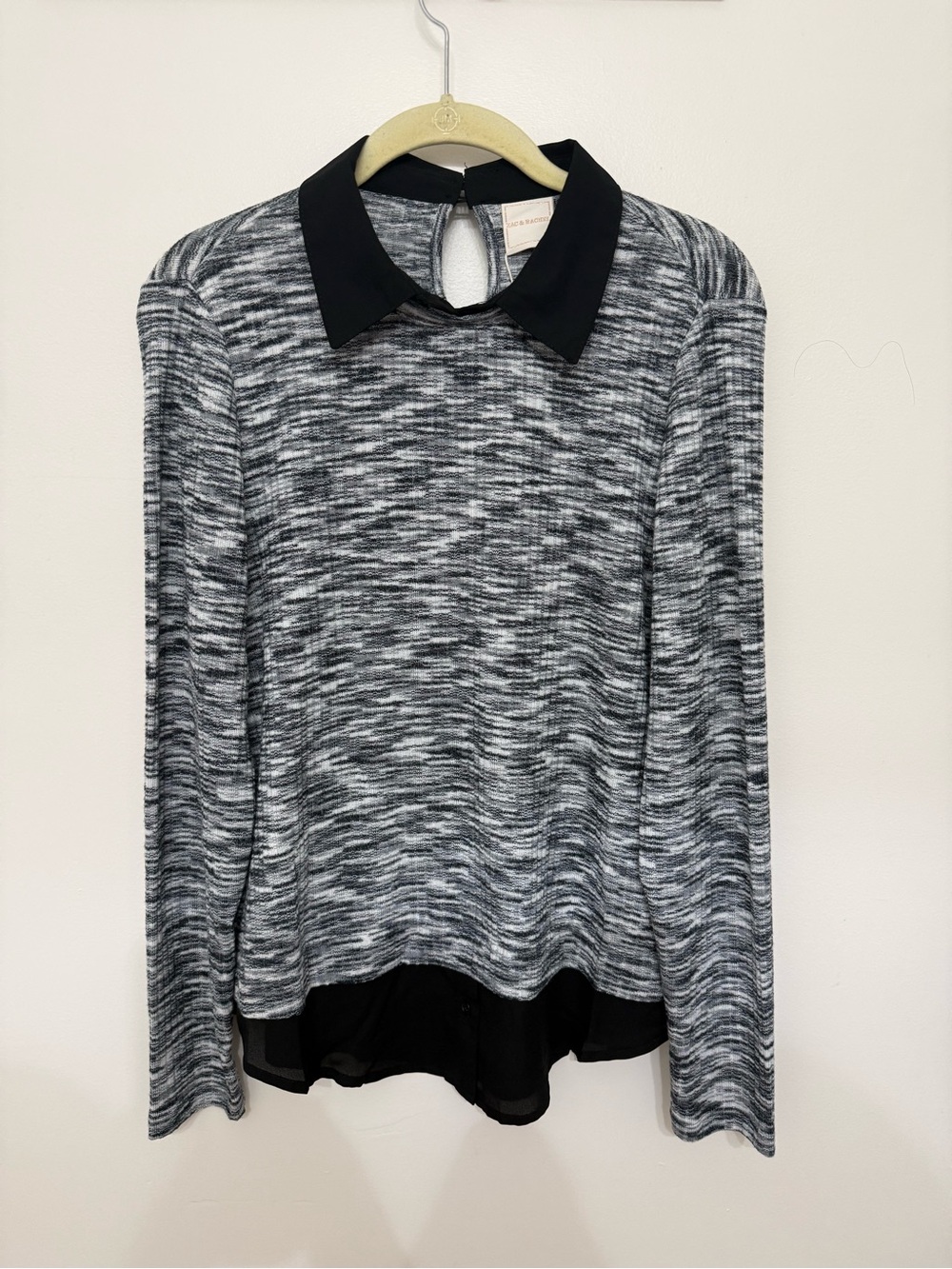 Zac & Rachel Black and Gray Marled Long-Sleeve Collared Top